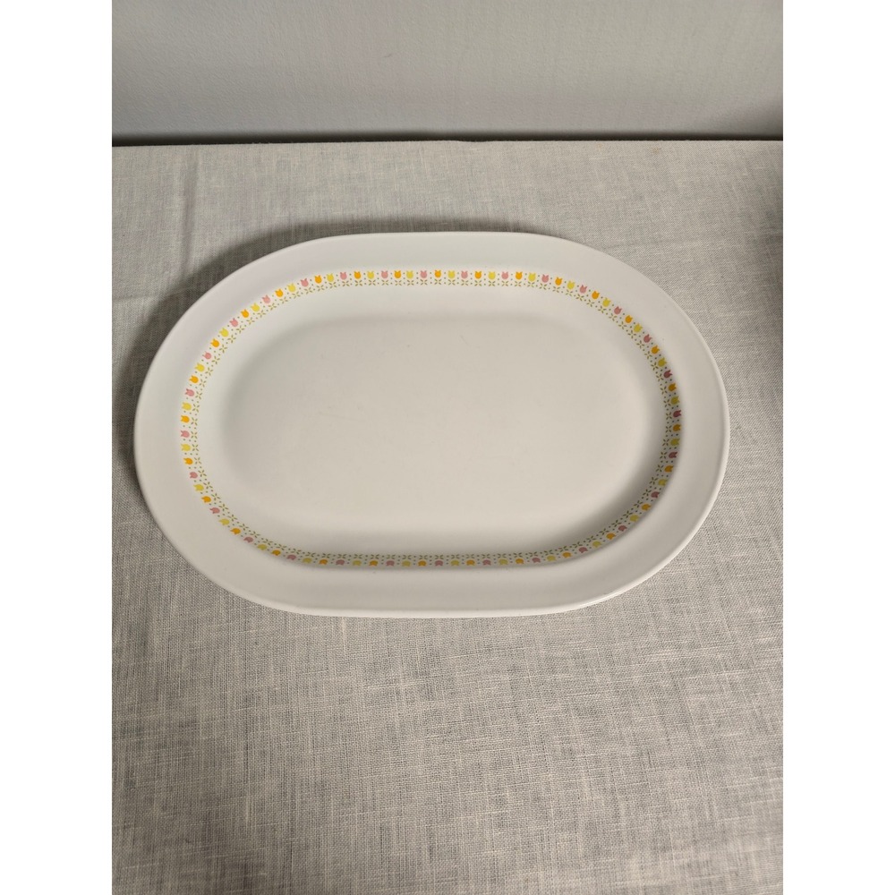 Centura by Corning Serving Platter White Floral Tulip Vintage 12"
